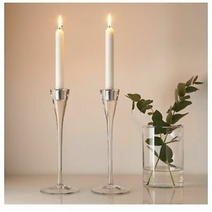 Set of 2  Candlestick Candle Holder Glass 11"